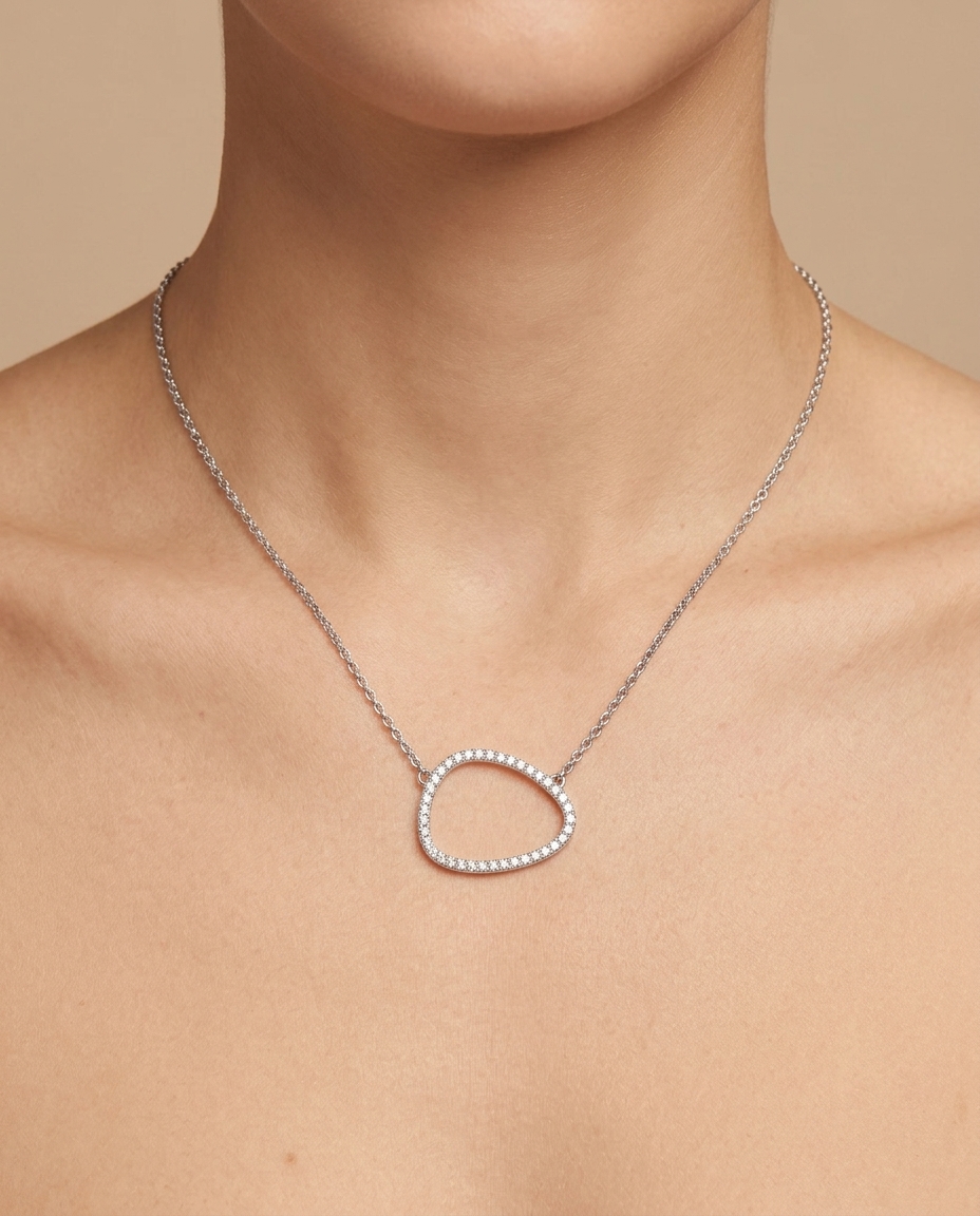 Diamond Open Irregular Necklace on model
