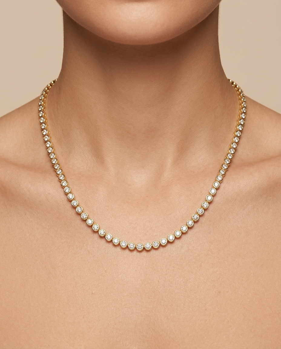 14KT Gold Diamonds Necklace (2 CARAT) on model
