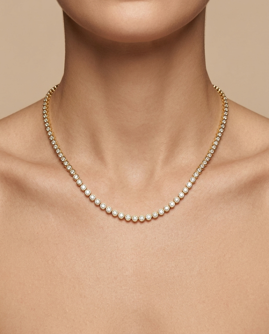 14KT Gold Diamonds Necklace (2 CARAT) on model
