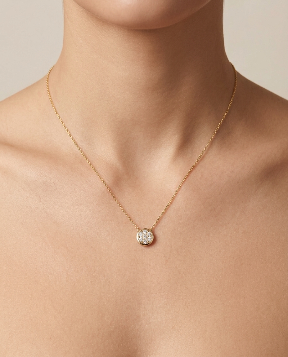 14KT Yellow Gold Diamond Necklace on model