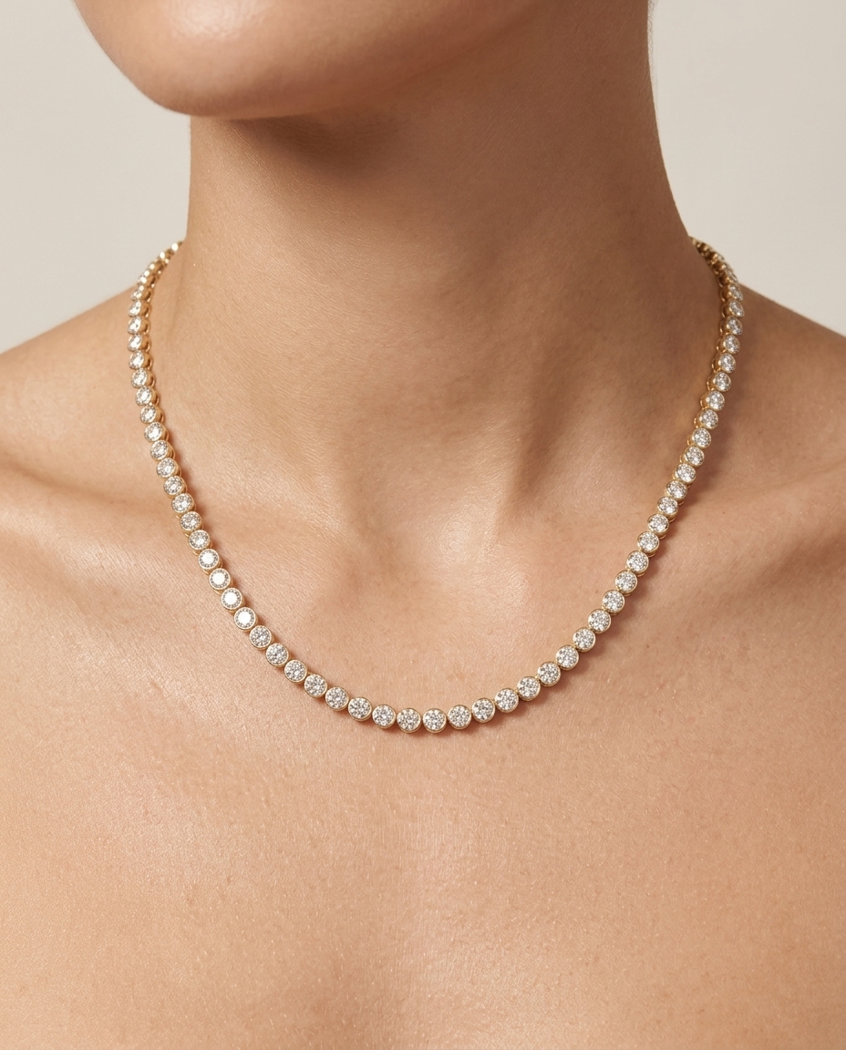 14KT Gold Diamond Tennis Necklace (3.00 CTS) on model