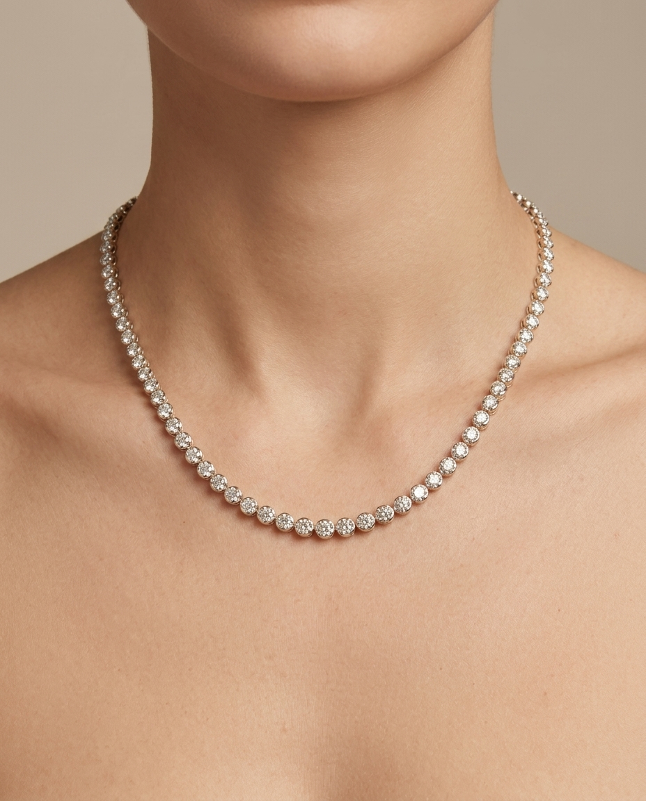 14KT Gold Champagne Diamond Tennis Necklace (7.00 CTS) on model
