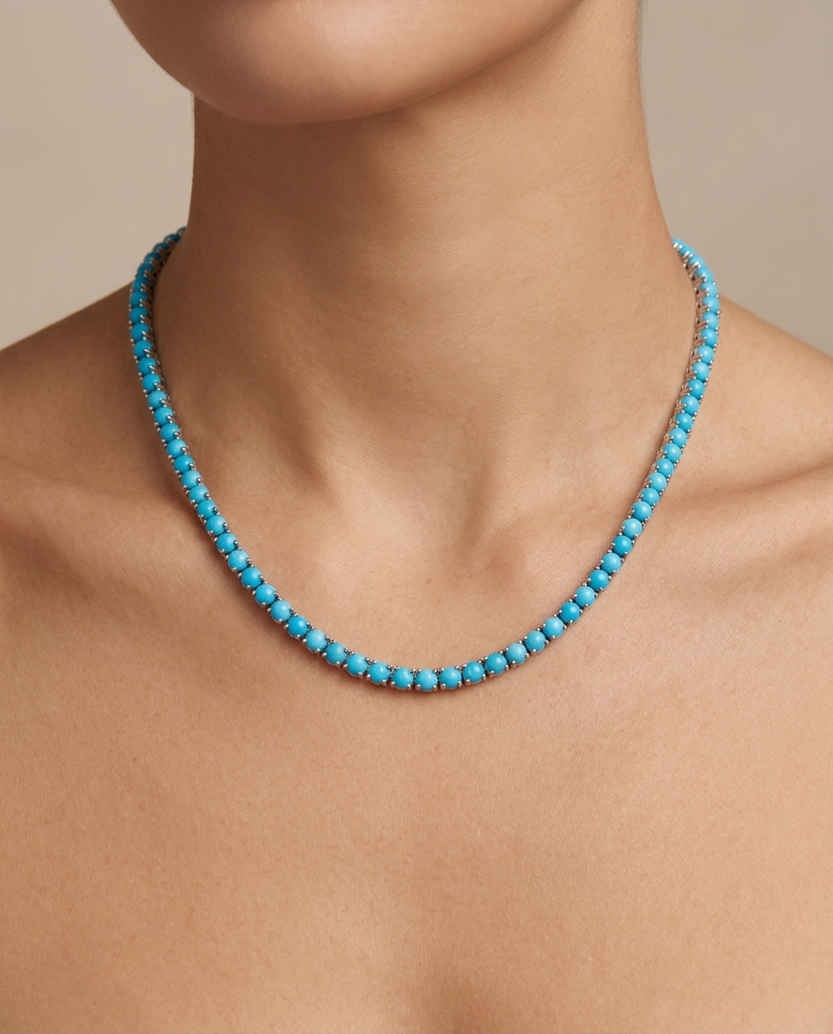 14KT White Gold Turquoise Necklace on model