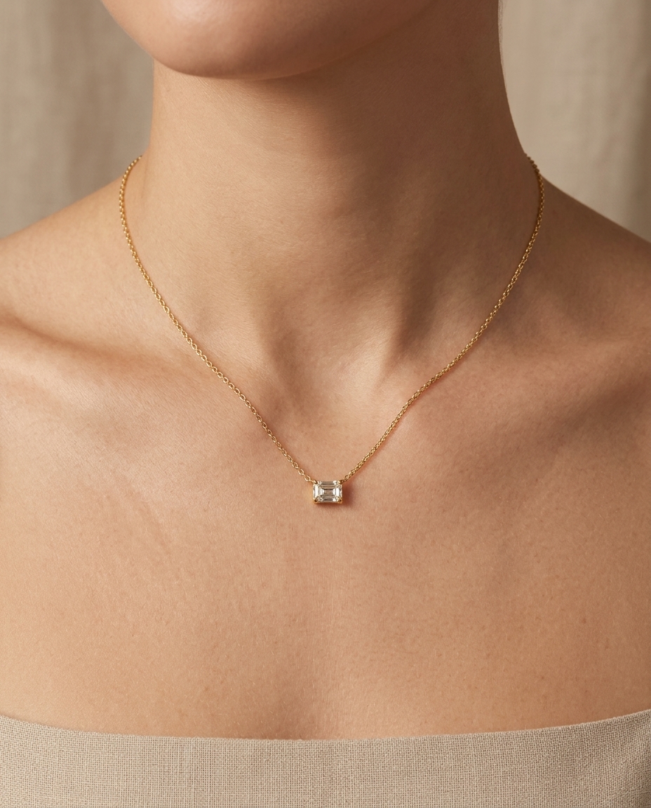 14 KT Diamond Pendant Necklace on model