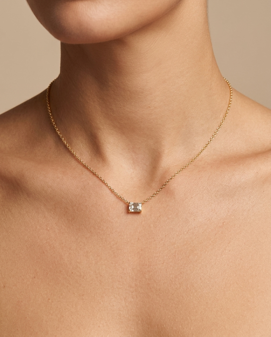 14 KT Diamond Pendant Necklace on model