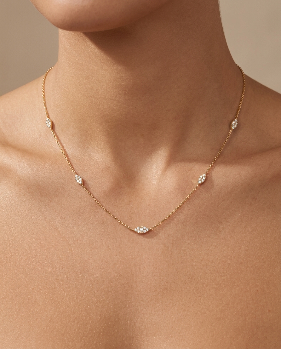 14KT Gold Diamond Necklace on model
