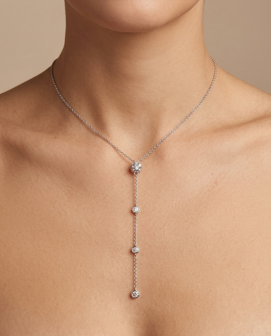 14KT Gold Diamond Necklace on model