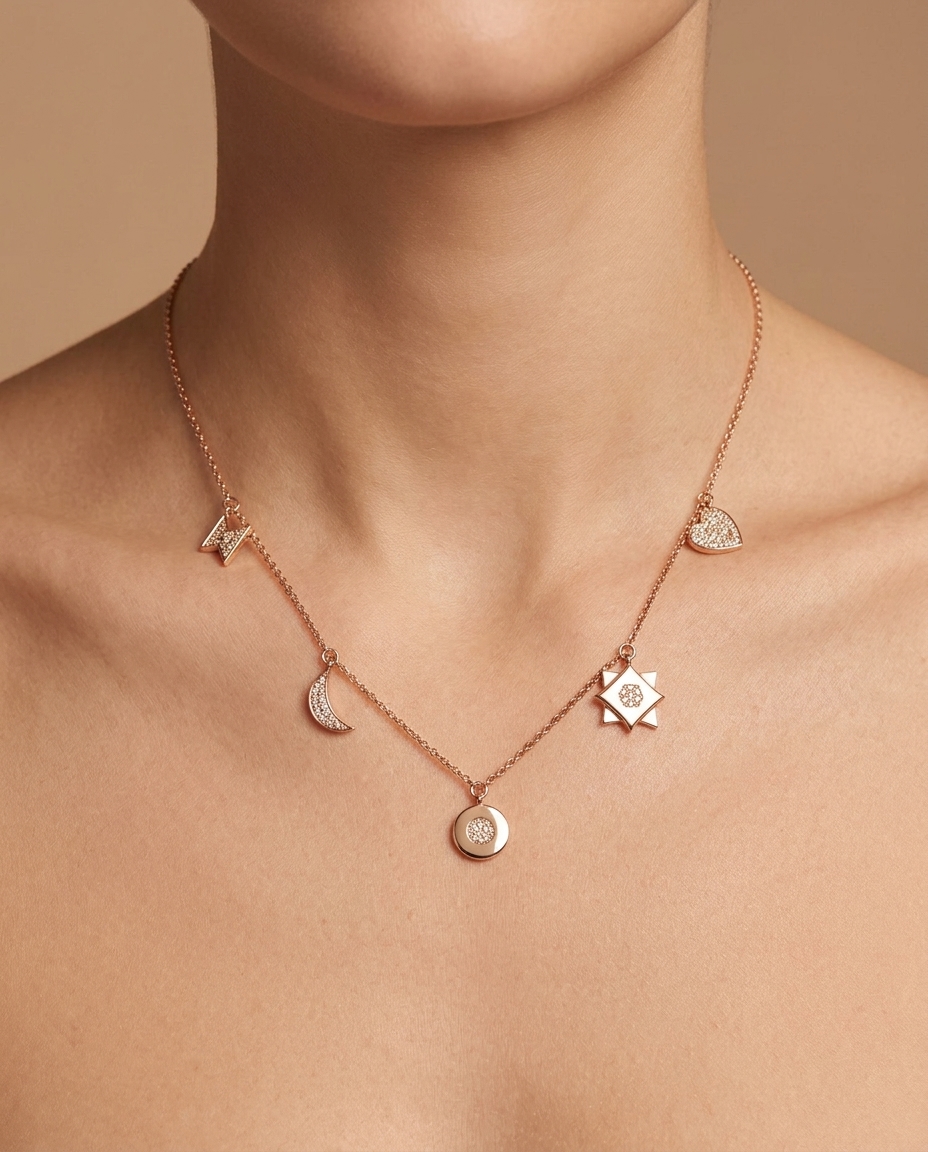 14KT Gold Diamond Necklace on model