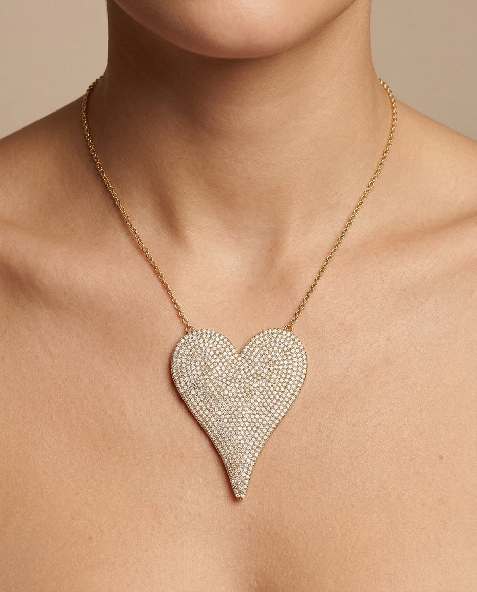 14KT Diamond Pointed Heart Necklace on model