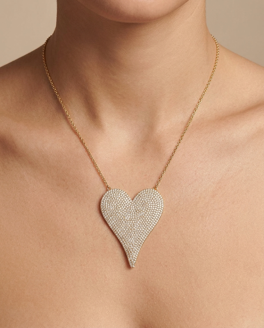 14KT Diamond Pointed Heart Necklace on model