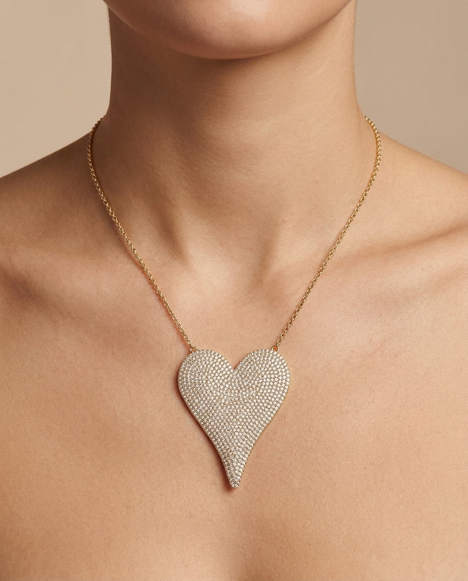 14KT Diamond Pointed Heart Necklace on model