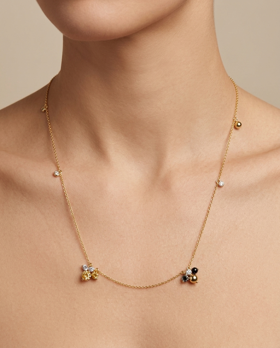14KT Gold Diamond Dangling Necklace on model
