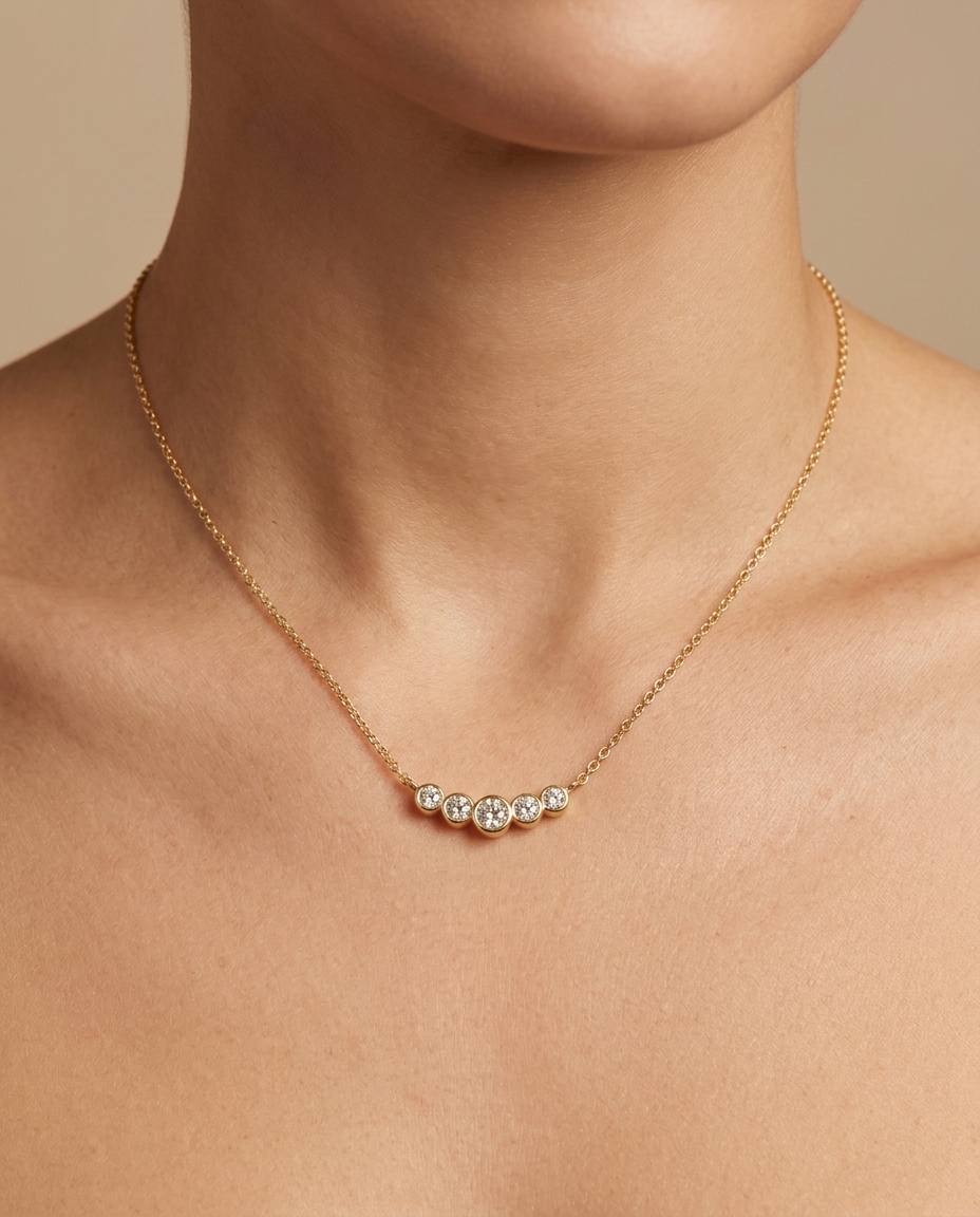 18KT Gold Diamond Necklace on model