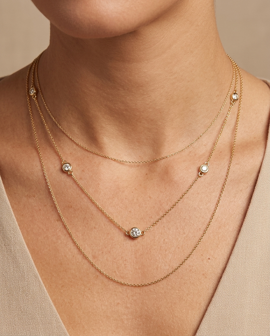14KT Gold Diamond BY the Yard Necklace on model