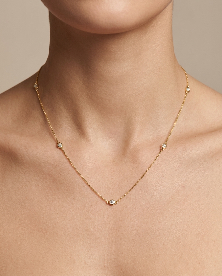 14KT Gold Diamond BY the Yard Necklace on model