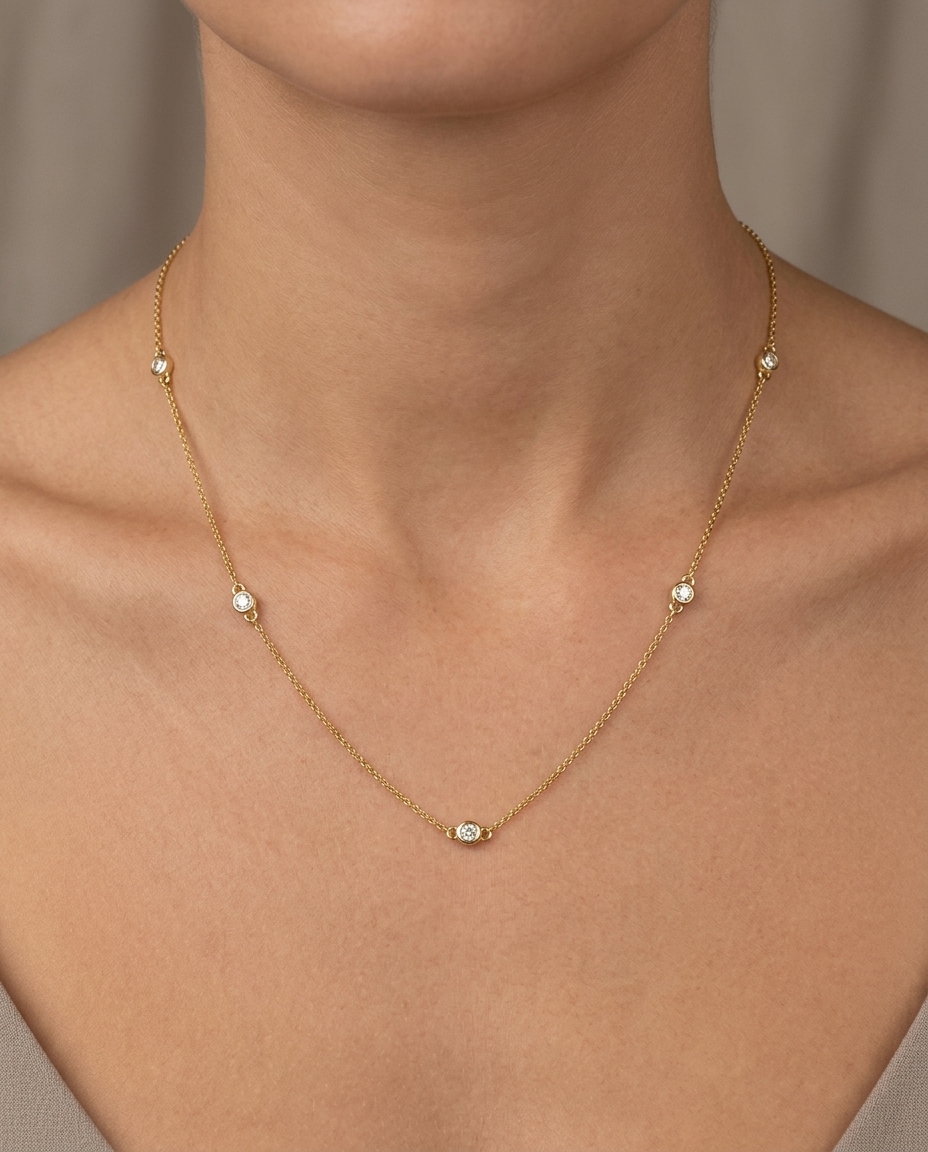 14KT Gold Diamond BY the Yard Necklace on model