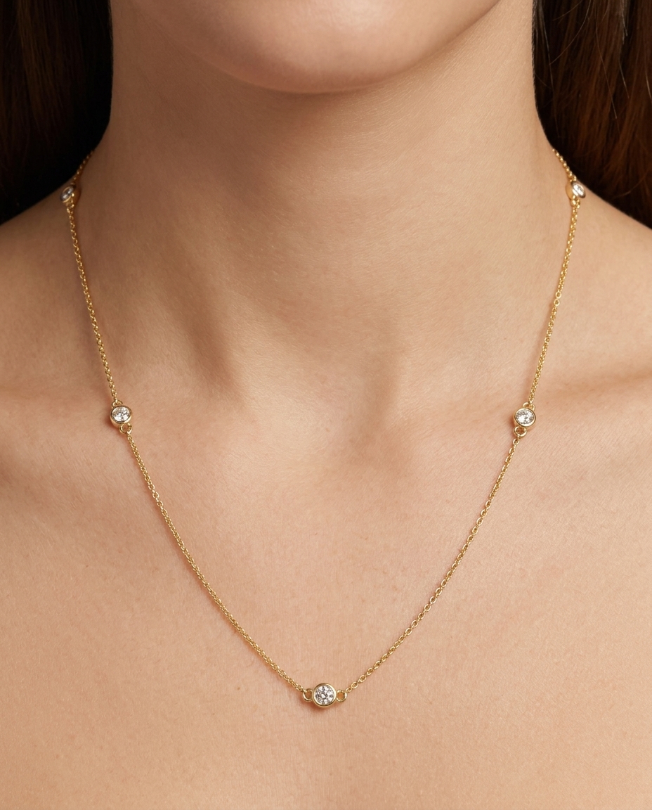14KT Gold Diamond BY the Yard Necklace on model
