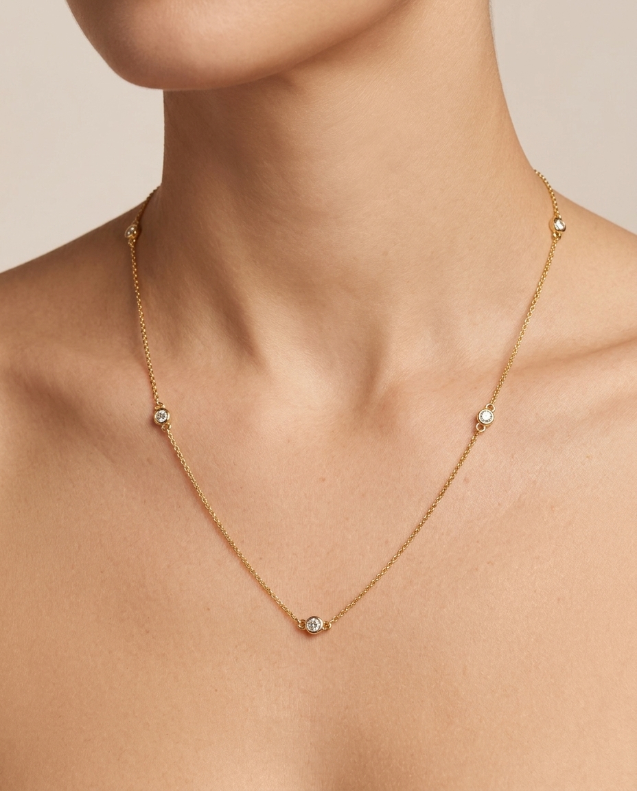 14KT Gold Diamond BY the Yard Necklace on model
