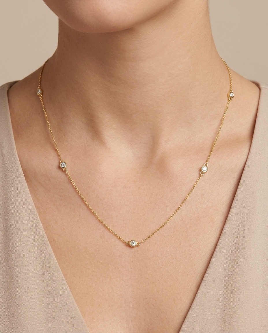 14KT Gold Diamond BY the Yard Necklace on model