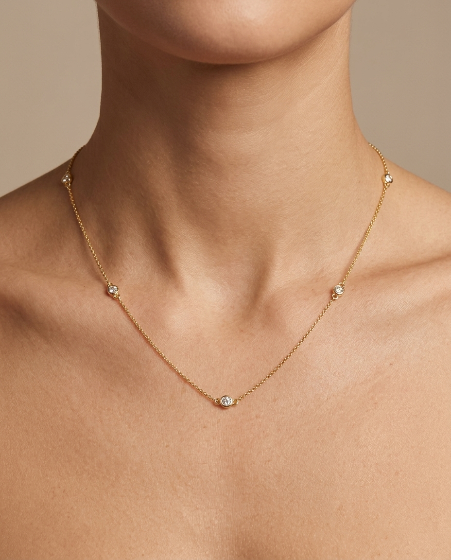 14KT Gold Diamond BY the Yard Necklace on model
