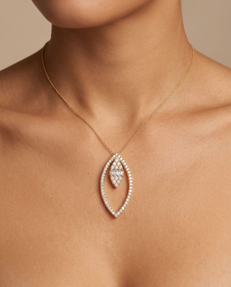18KT Gold Diamond Necklace on model