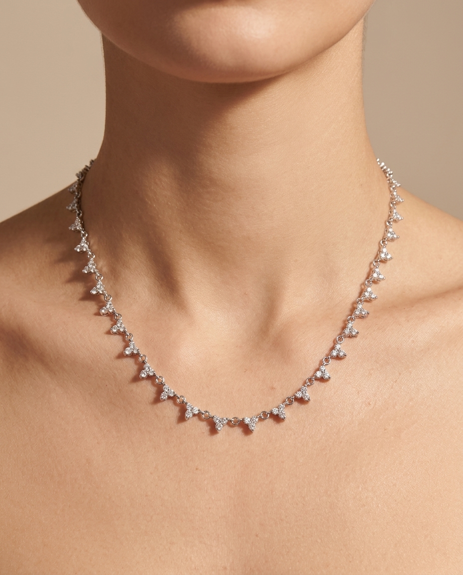 14KT White Gold Diamond Necklace on model