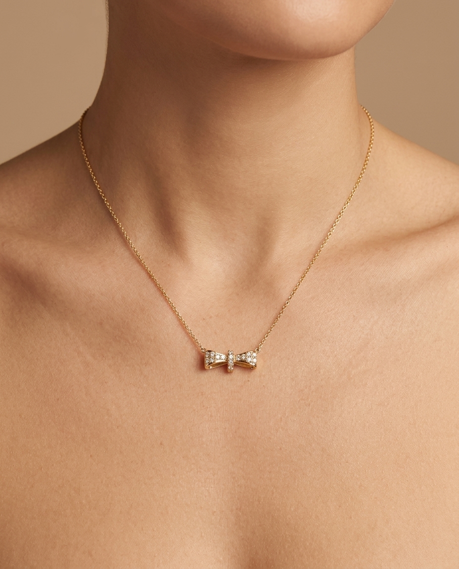 18KT Gold Diamond Necklace on model