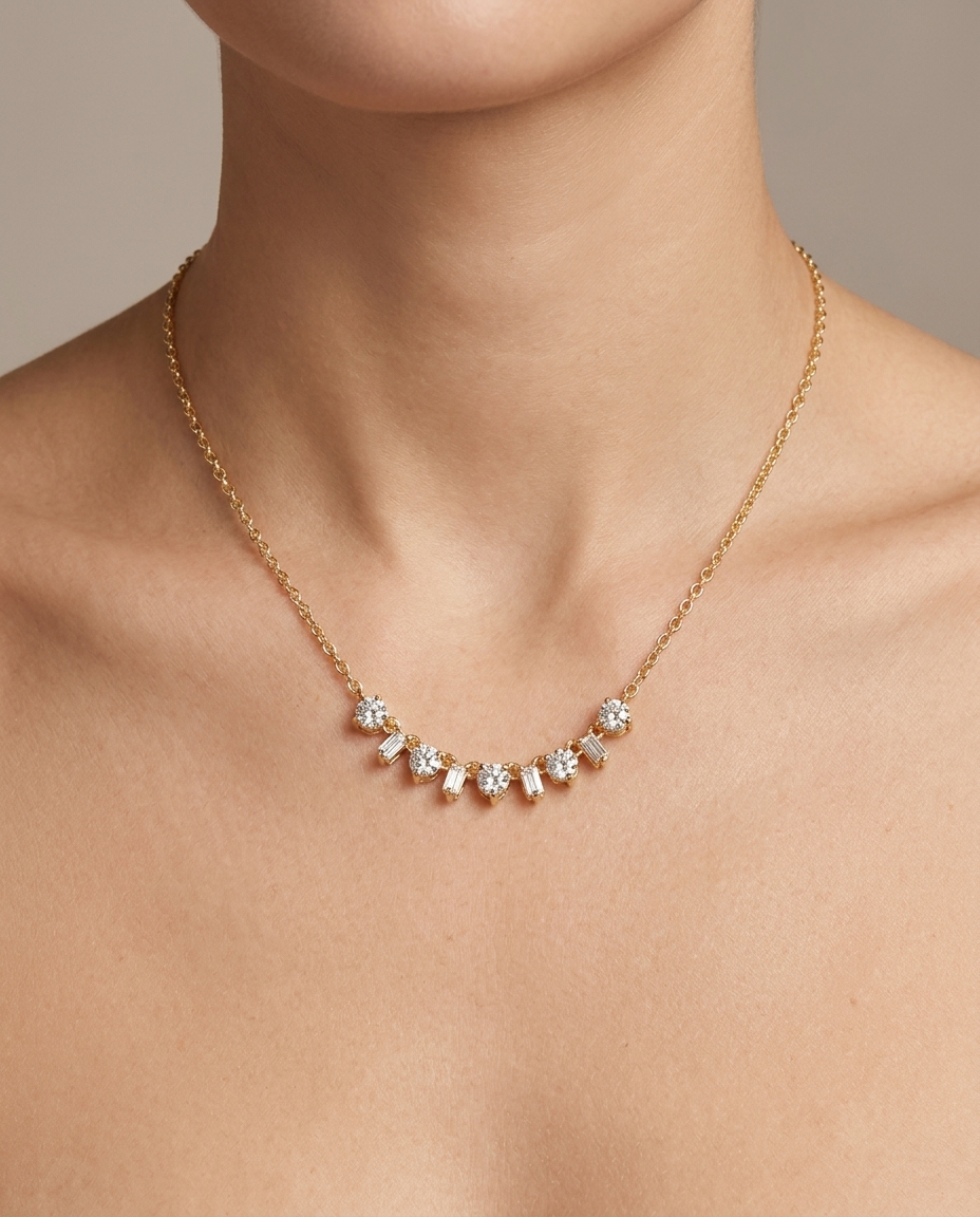 14KT Yellow Gold Diamond Necklace on model