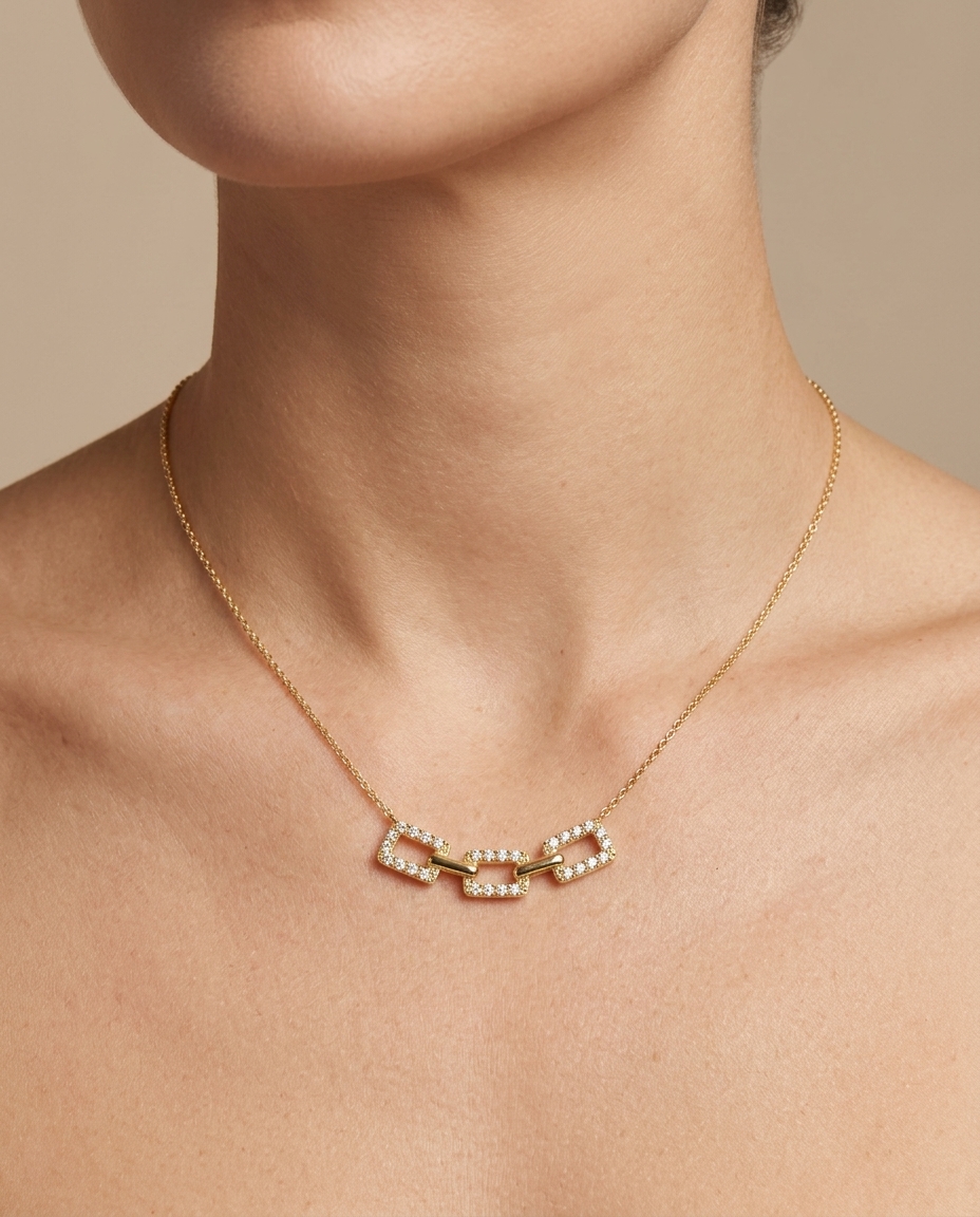 14KT Gold Diamond Pendant Necklace on model