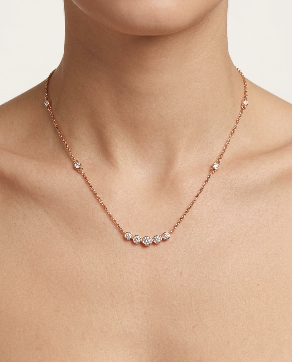 Diamond 5 Pcs Curved Necklace on model
