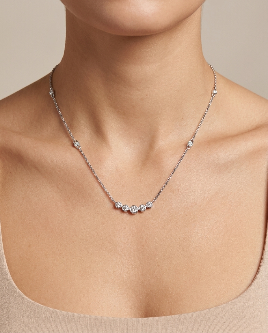 Diamond 5 Pcs Curved Necklace on model