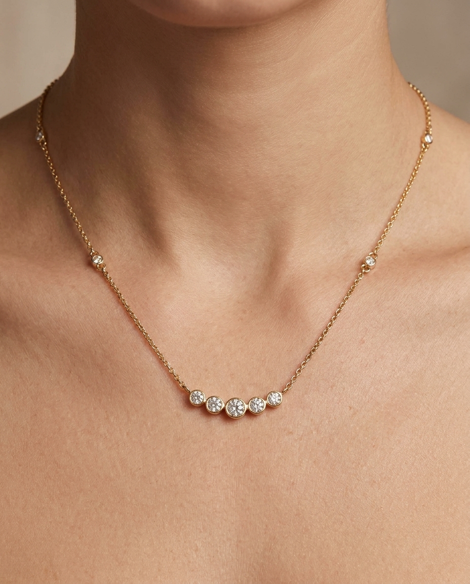 Diamond 5 Pcs Curved Necklace on model