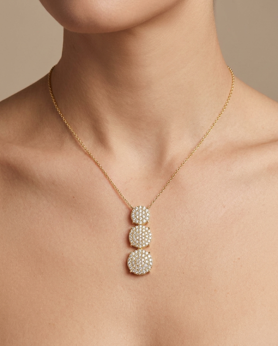 14KT Gold Diamond Necklace on model