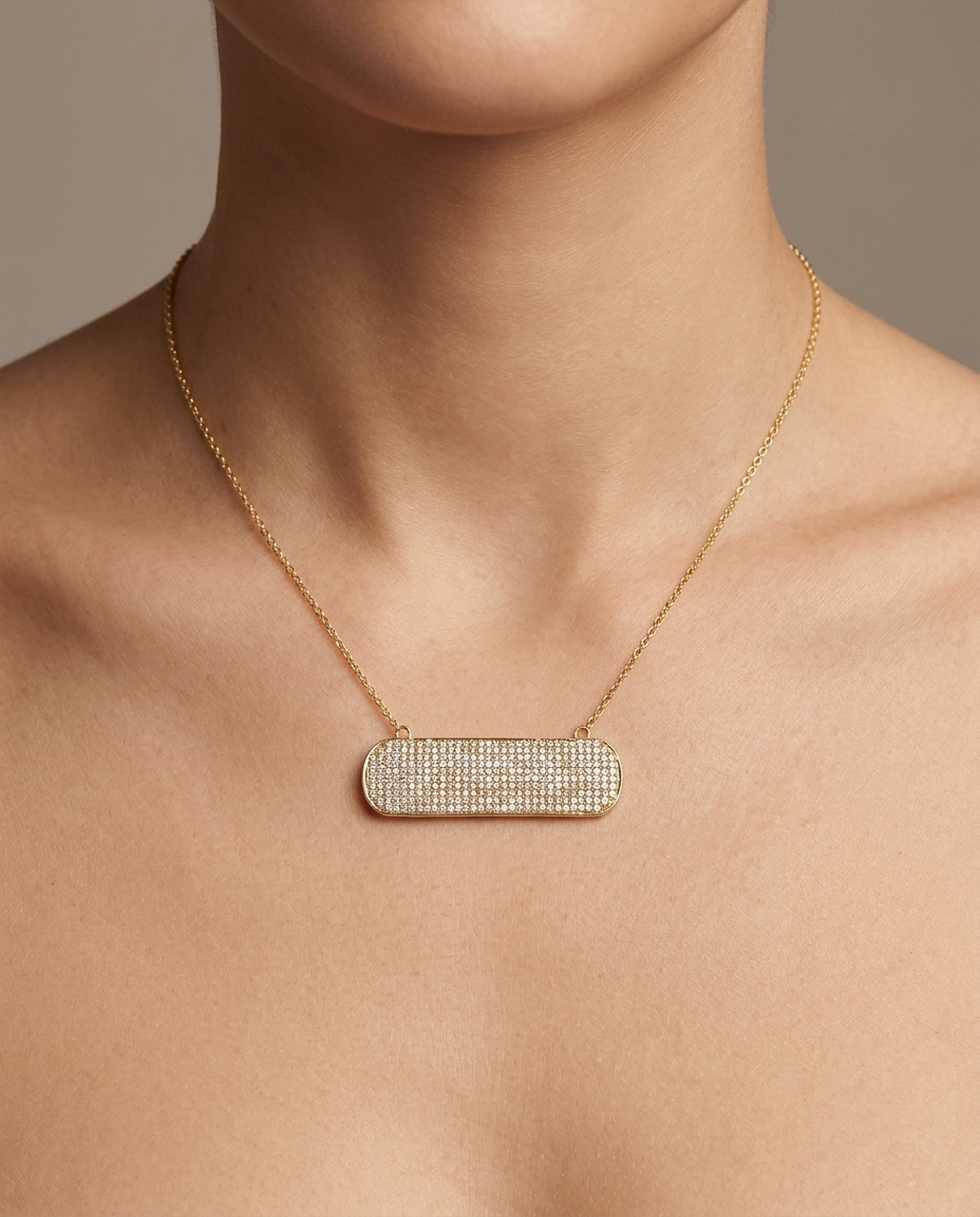 14KT Yellow Gold Diamond Necklace on model