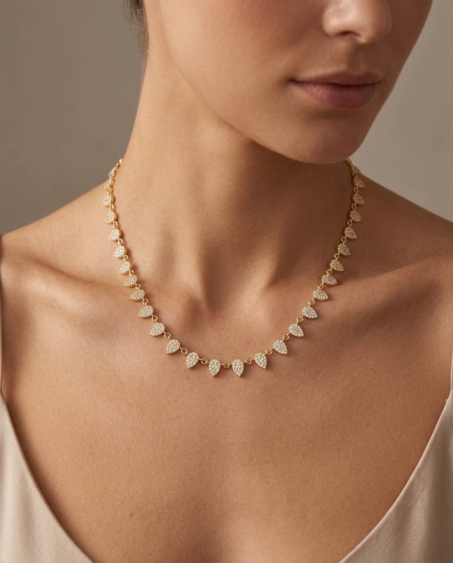 14KT Yellow Gold Diamond Necklace on model