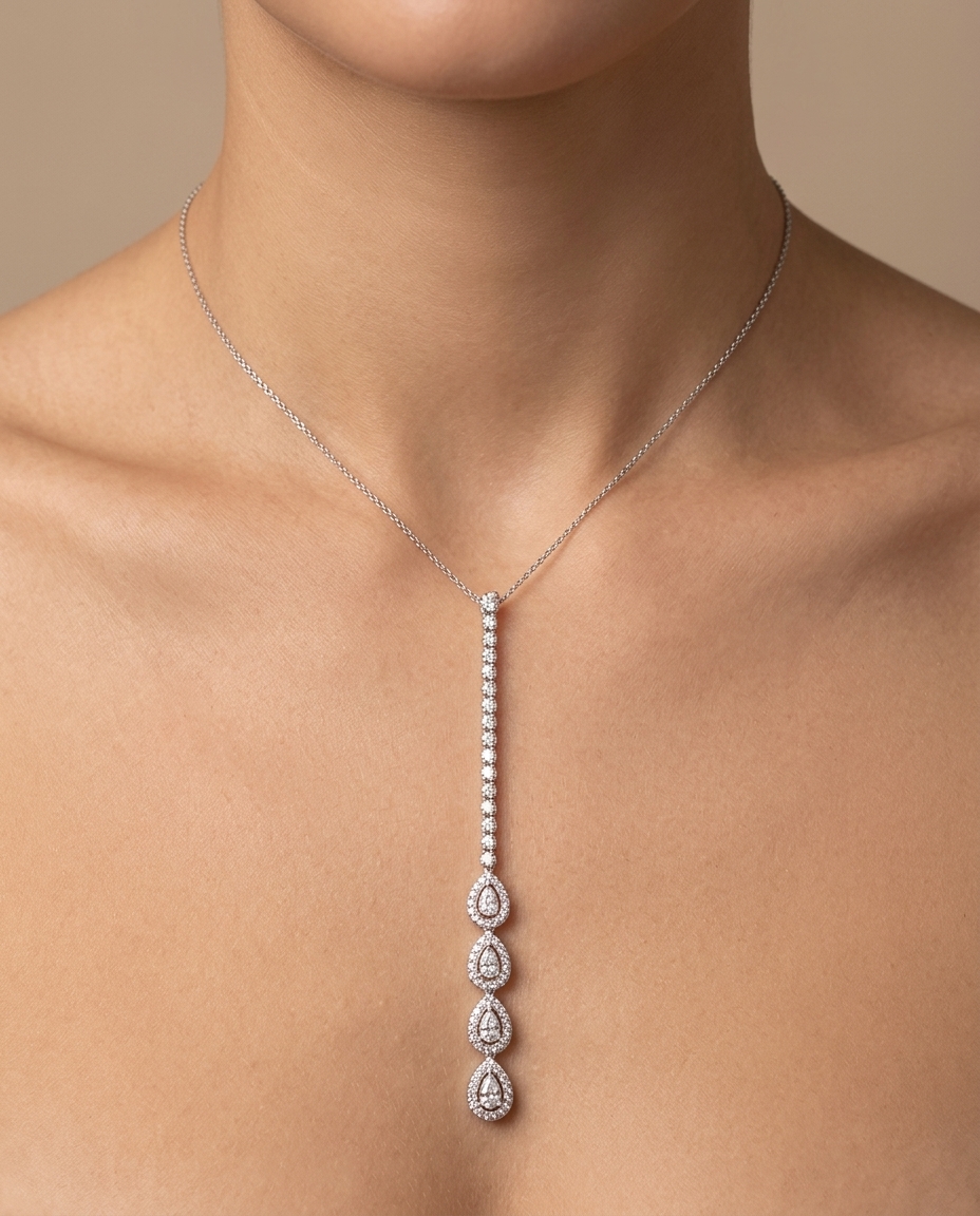 18KT White Gold Diamond Necklace on model