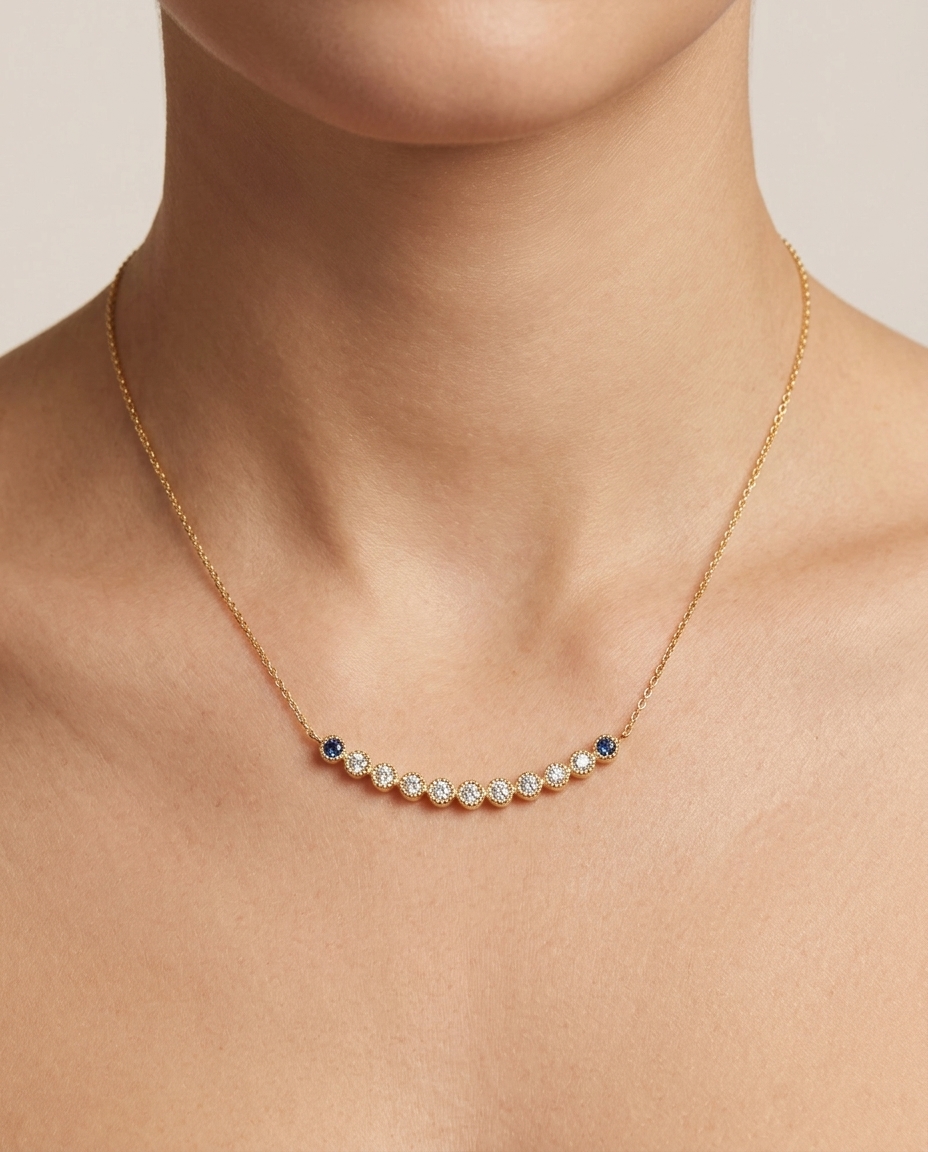 14KT Gold Diamond Bar Chain Necklace on model