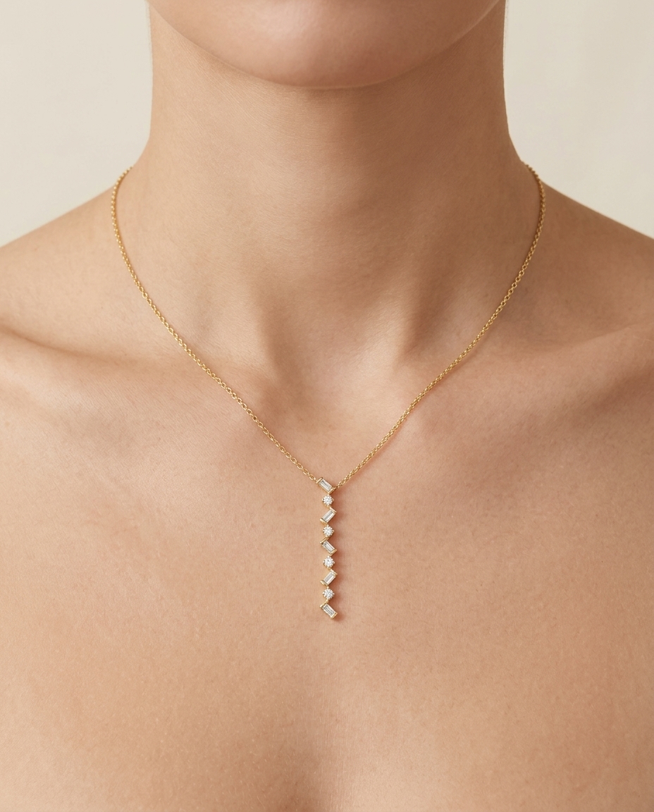 14KT Yellow Gold Diamond Pendant Necklace on model