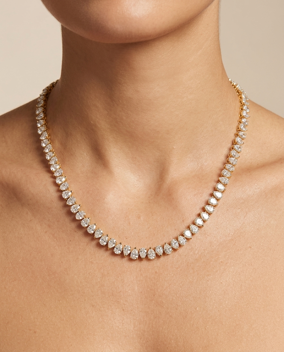 14KT Yellow Gold Diamond Necklace on model