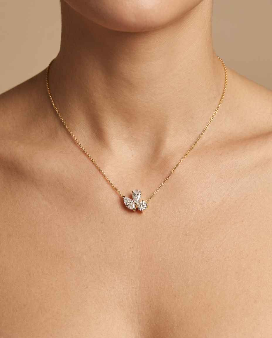 14KT Yellow Gold Diamond Pendant Necklace on model