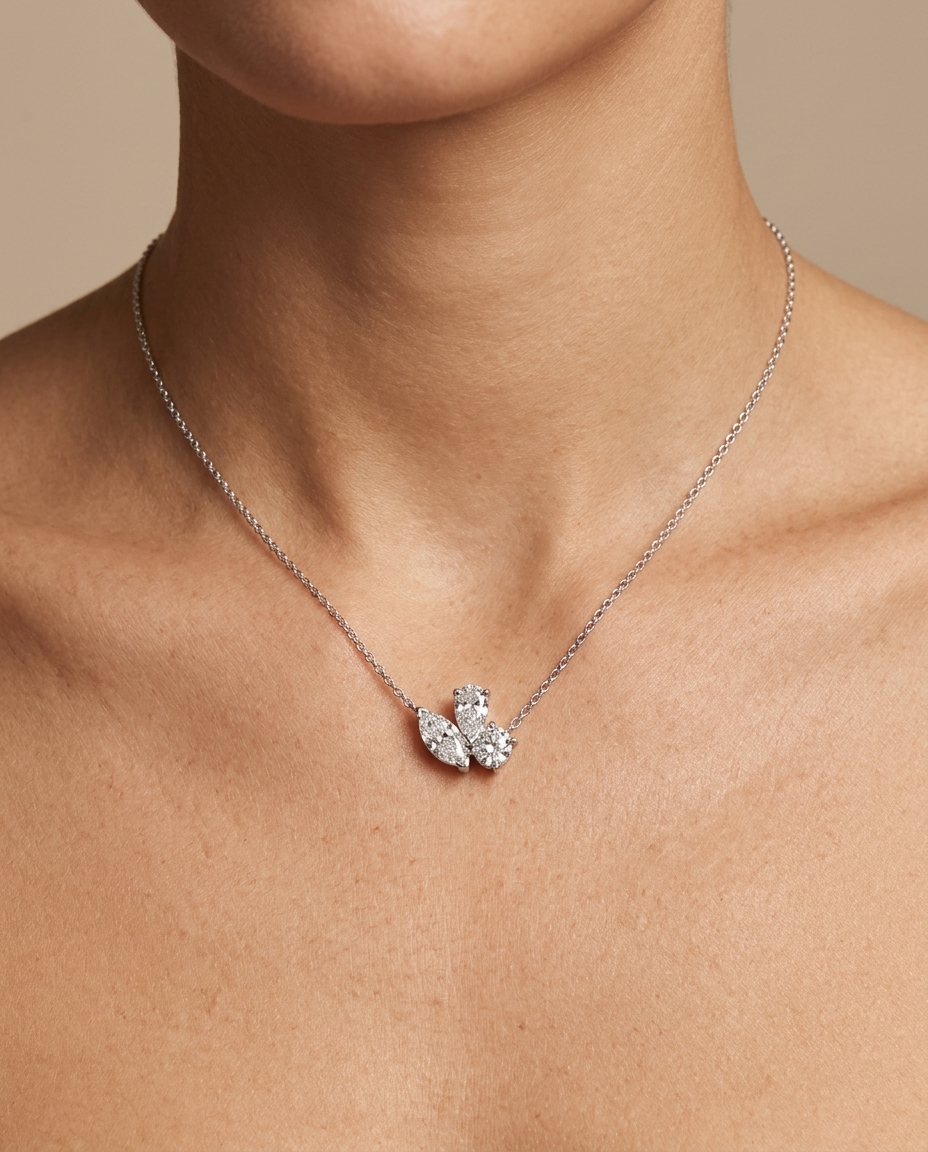 14KT White Gold Diamond Pendant Necklace on model