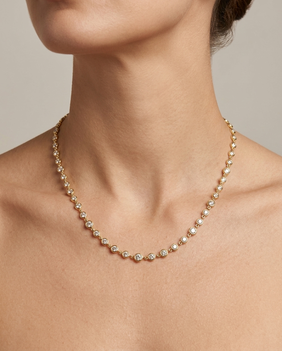 14KT Gold Diamond BY the Yard Necklace on model