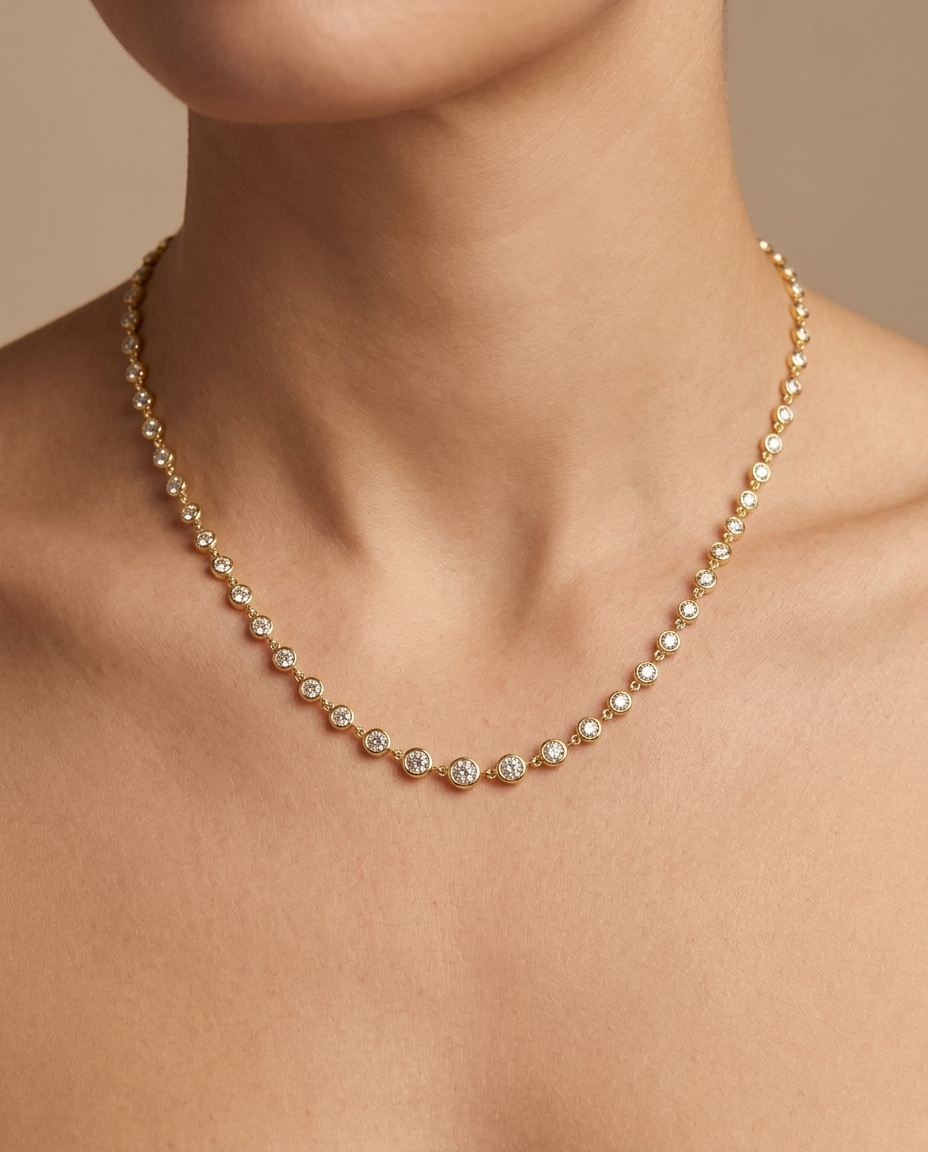 14KT Gold Diamond BY the Yard Necklace on model