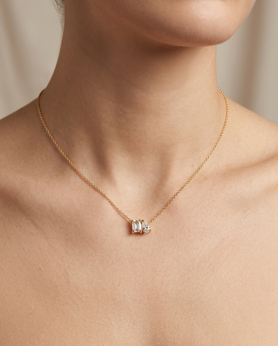 14KT Gold Diamond Necklace on model