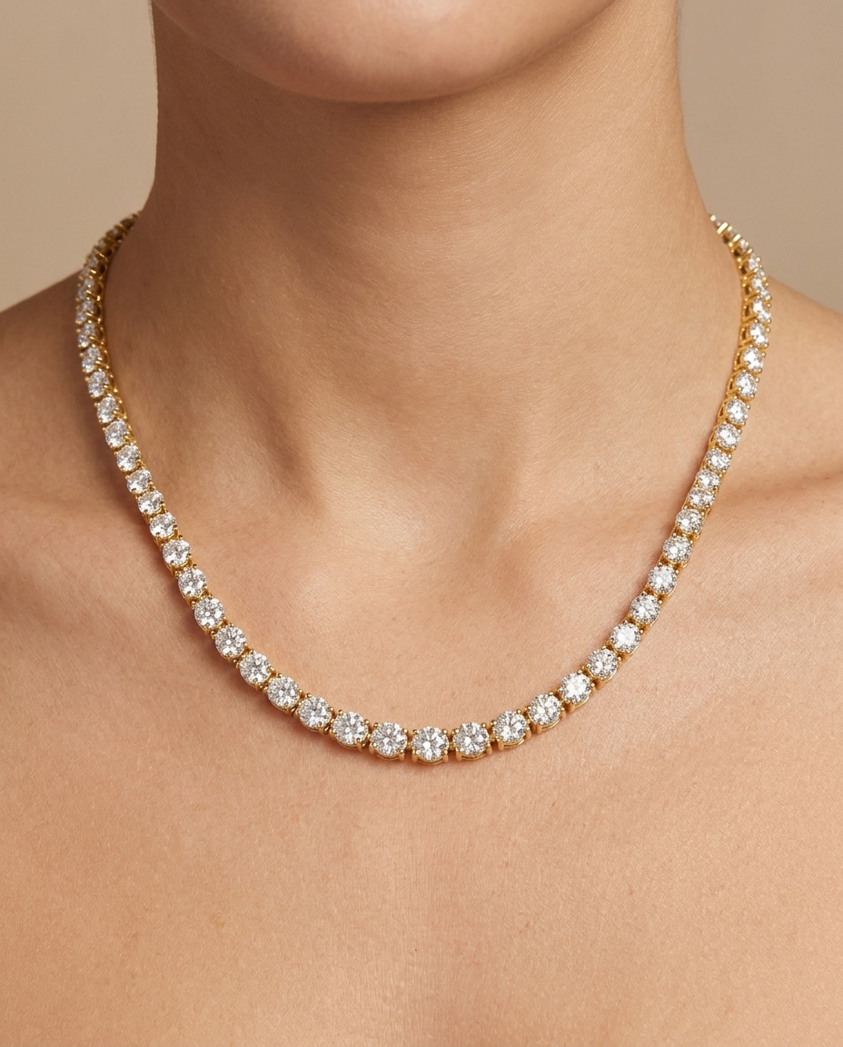 14KT Yellow Gold Diamond Necklace on model