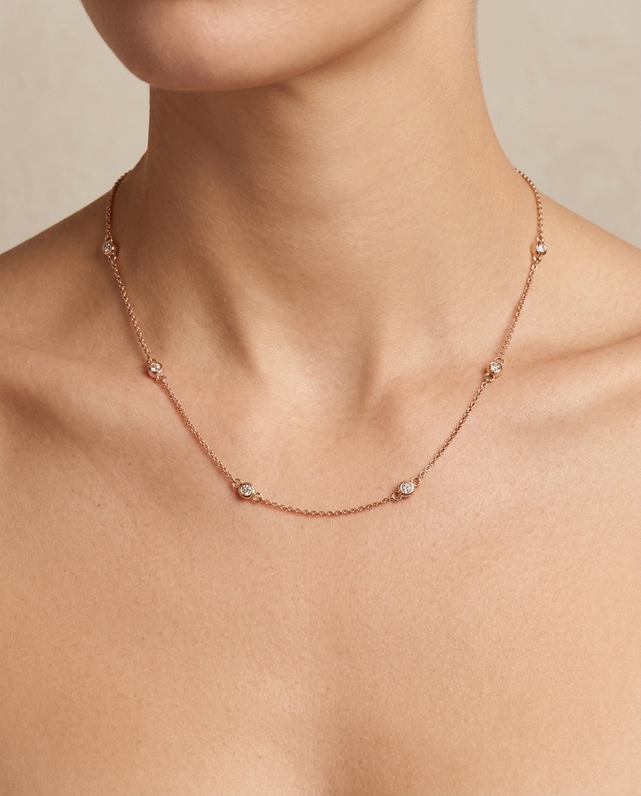 14KT Gold Diamond BY the Yard Necklace 0.25 Cts on model