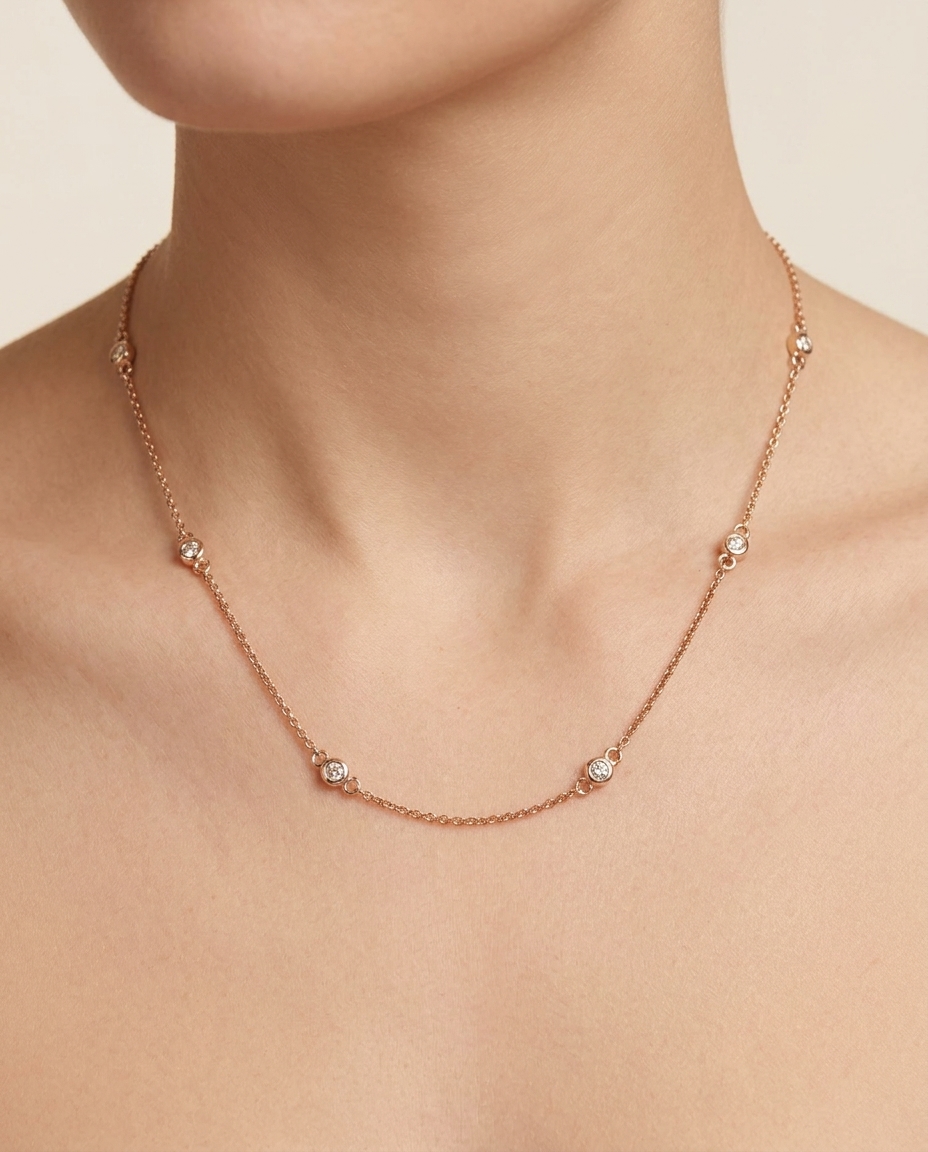 14KT Gold Diamond BY the Yard Necklace 0.25 Cts on model
