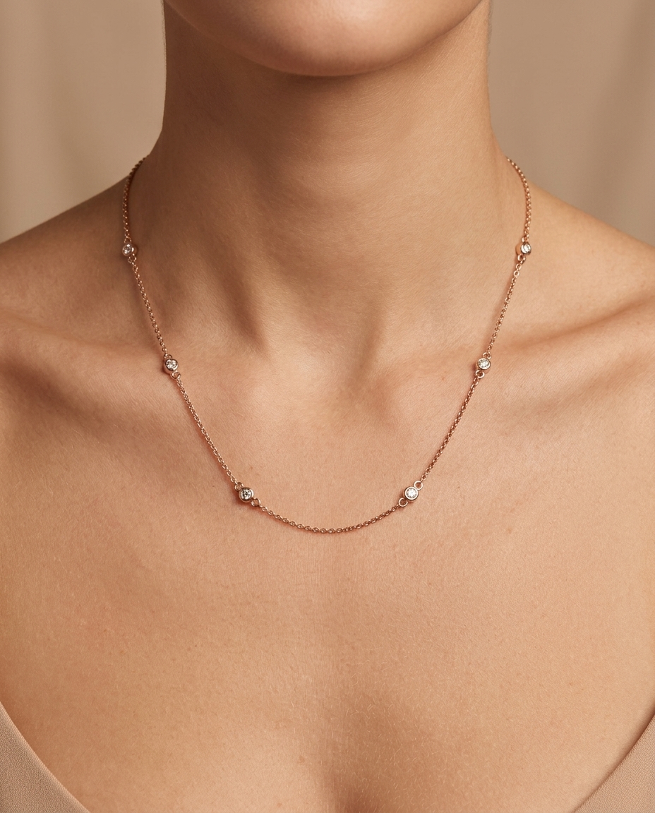 14KT Gold Diamond BY the Yard Necklace 0.35 Cts on model