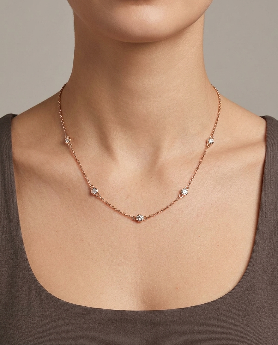 14KT Gold Diamond BY the Yard Necklace 0.35 Cts on model