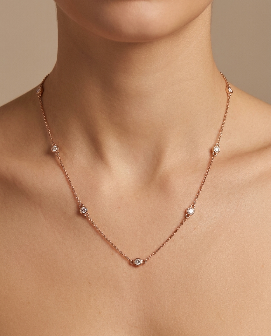 14KT Gold Diamond BY the Yard Necklace 0.50 Cts on model